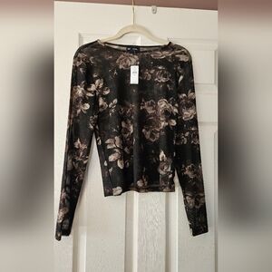 Mesh Floral Long Sleeve Top
